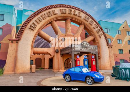 Blick auf den Charakter, der im Disney`s Art of Animation Resort in Walt Disney World thematisiert wird Stockfoto